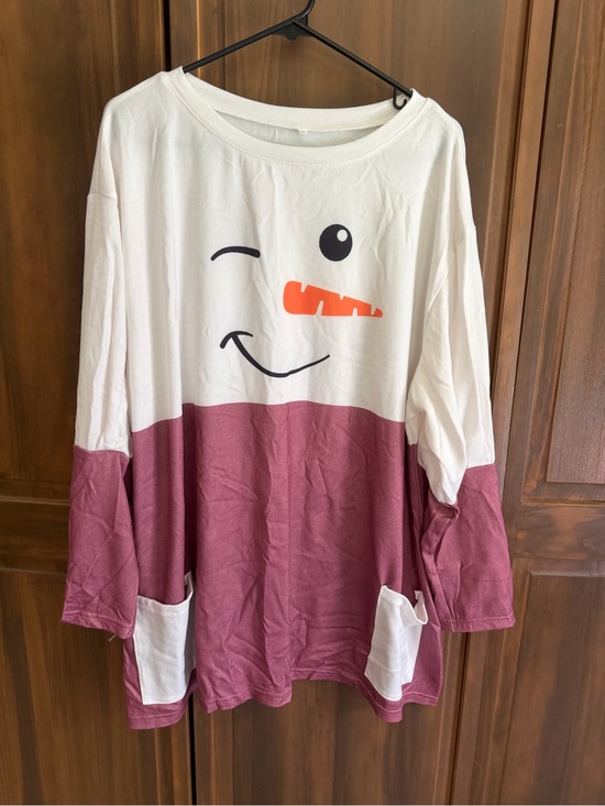 None Dresses & Skirts - Women's Long-Sleeve Two-Tone Snowman Graphic Dress - White & Maroon